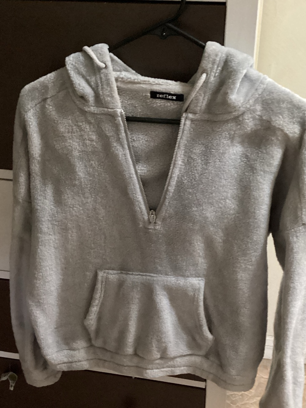 Reflex Light Gray Plush Half-Zip Hooded Sweater